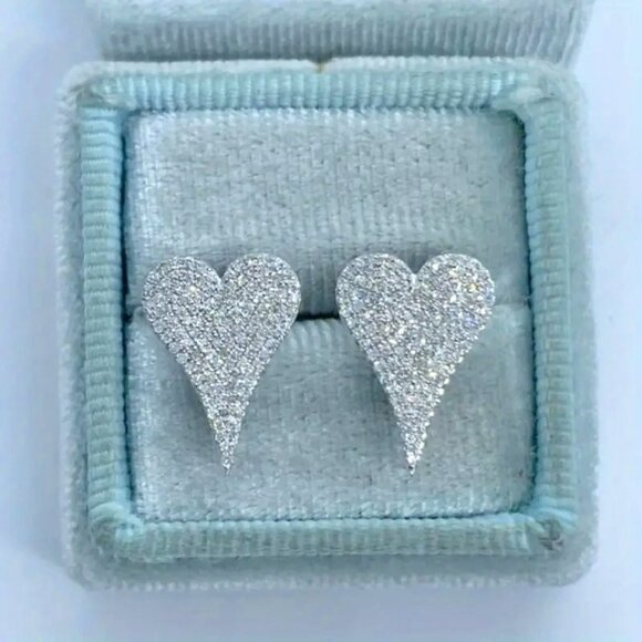 Silver Tone Heart-Shaped Stud Earrings - Picture 1 of 2